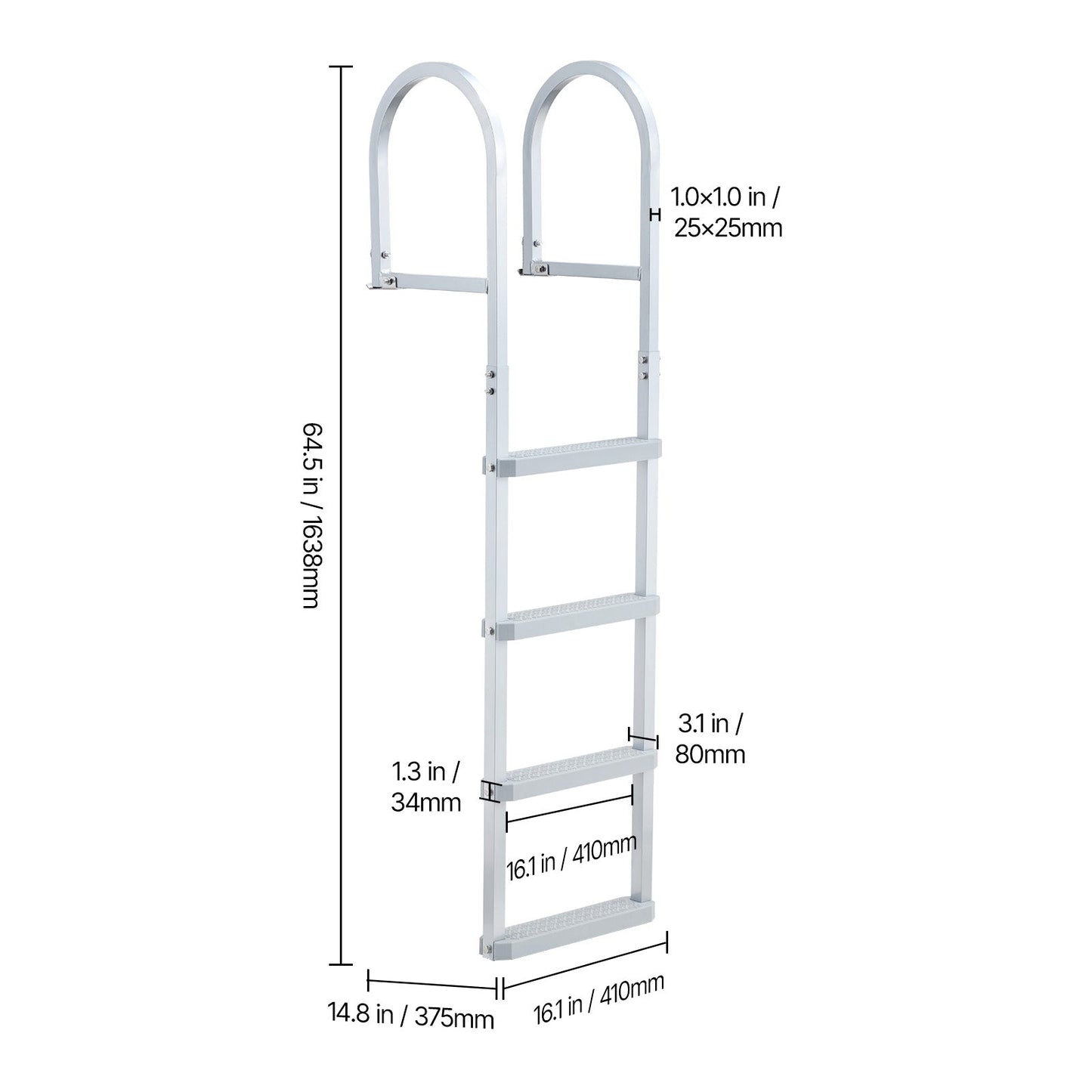 Removable Dock Ladder, 4 Steps, Aluminum Alloy Pontoon Boat Swim Ladder