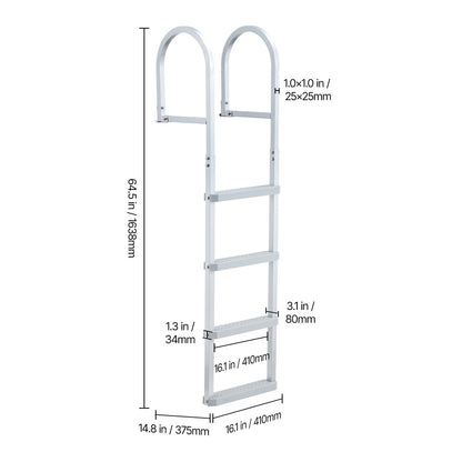 Removable Dock Ladder, 4 Steps, Aluminum Alloy Pontoon Boat Swim Ladder