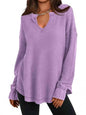 Slit Notched Long Sleeve T-Shirt