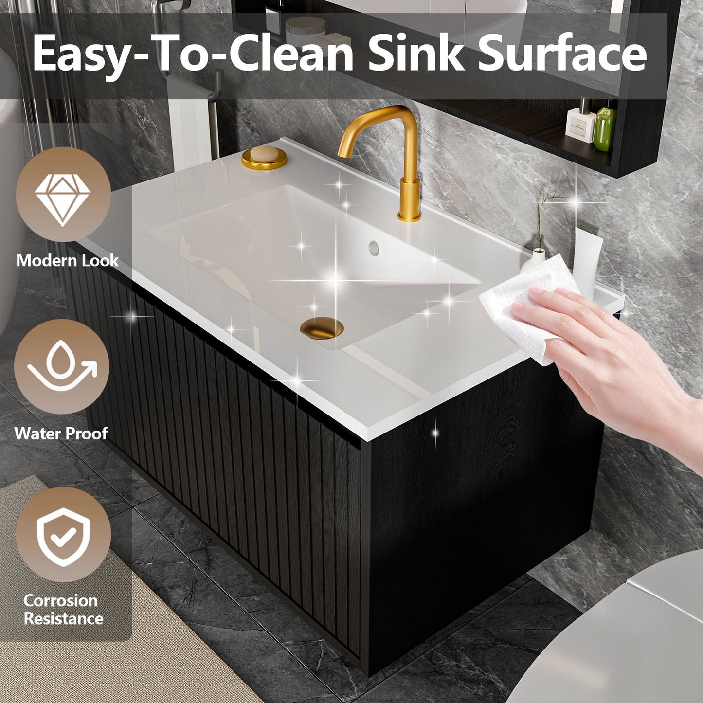 Wall Mounted Floating Bathroom Vanity With Sink And Drawers