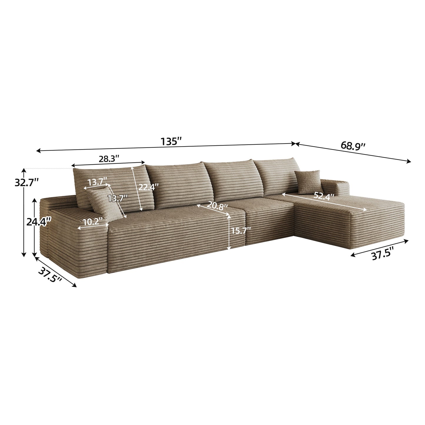 134" Cloud Sectional Couch with L-Shaped Chaise
