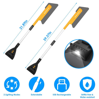 3 In 1 Car Snow Removal Shovel with Lights Car Snow Removal Tool Telescopic Windshield Ice Scraper Snow Brush Shovel