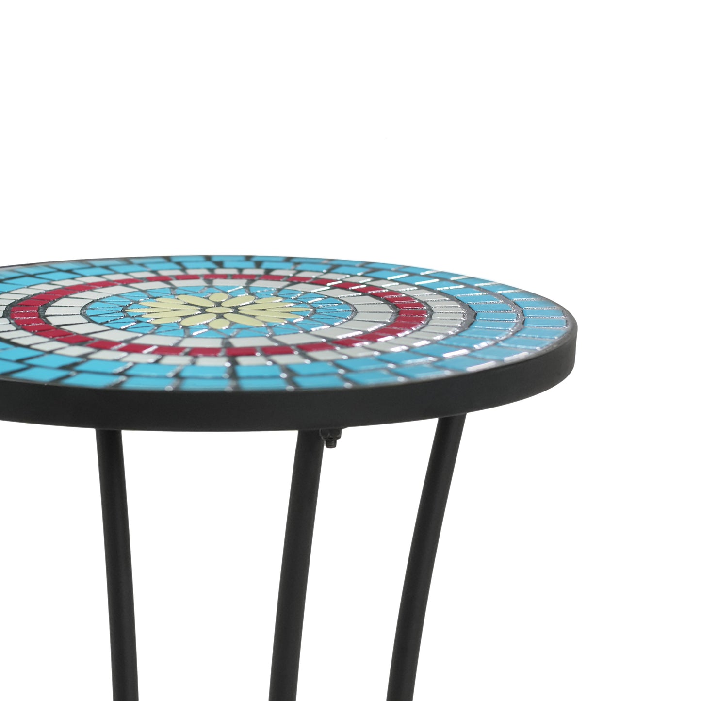Patio Side Table with Shelf, Blue and Black