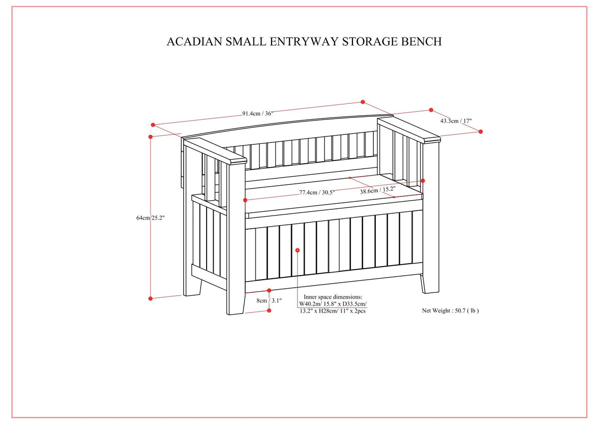Acadian - Entryway Storage Bench, Handcrafted