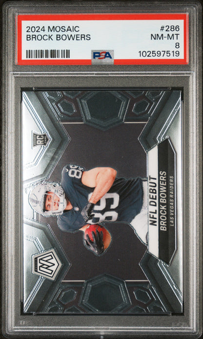 Graded 2024 Panini Mosaic Brock Bowers #286 Rookie RC Football Card PSA 8 Near Mint