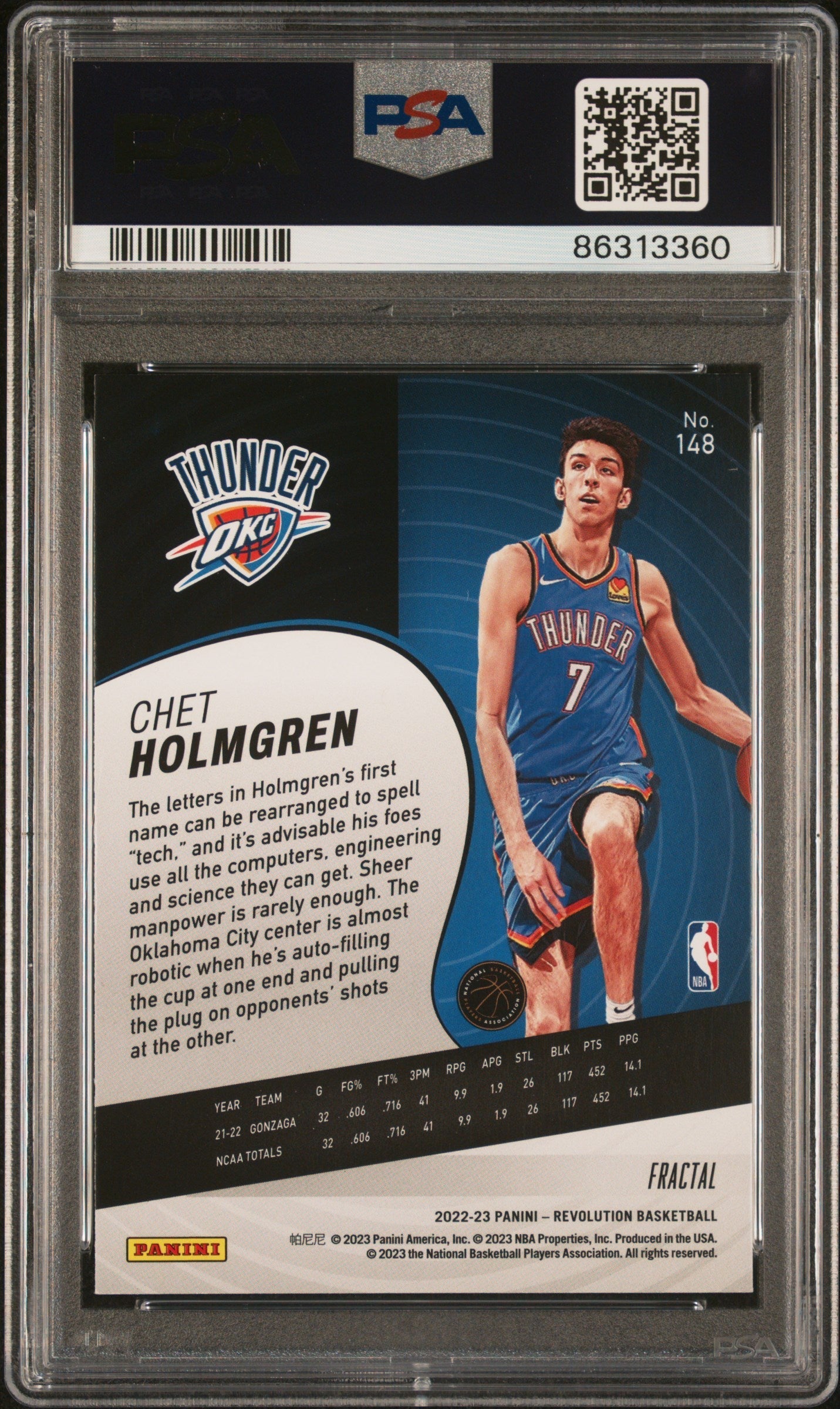 Graded 2022 Panini Revolution Chet Holmgren #148 Fractal Rookie RC Basketball Card PSA 10 Gem Mint