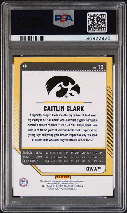Graded 2024 Panini Caitlin Clark Collection Caitlin Clark #19 Donruss Panini Rookie RC Basketball Card PSA 10 Gem Mint