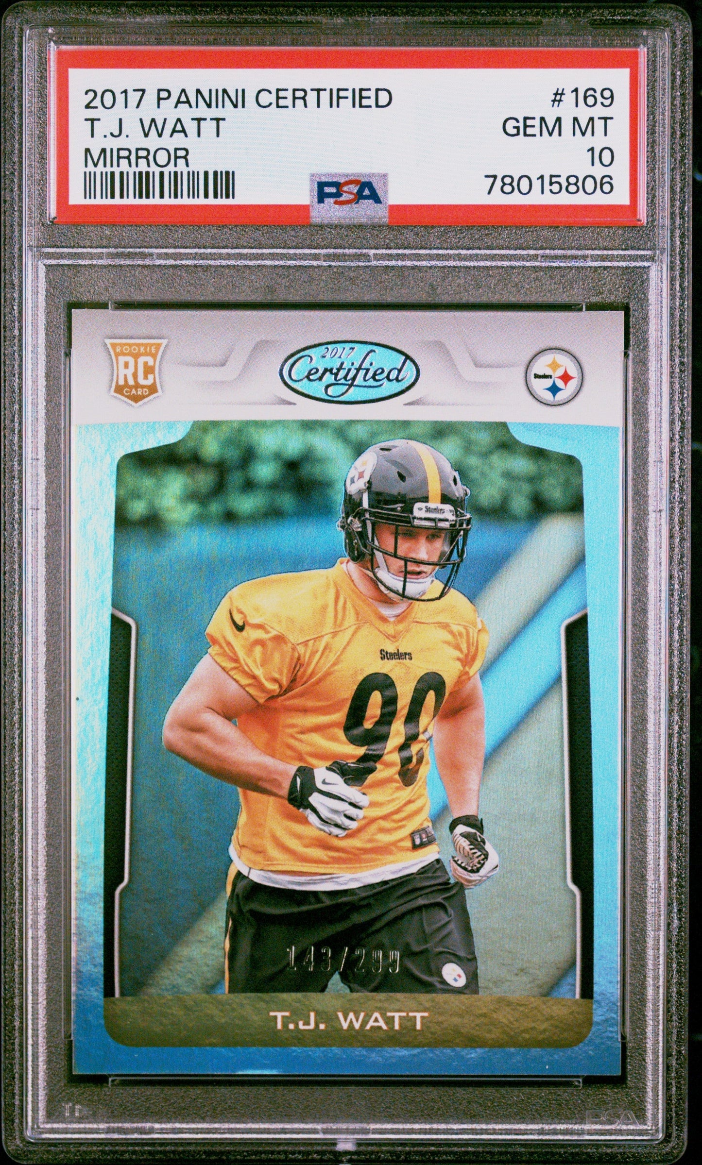 Graded 2017 Panini Certified TJ Watt #169 Mirror #/299 Rookie RC Football Card PSA 10 Gem Mint