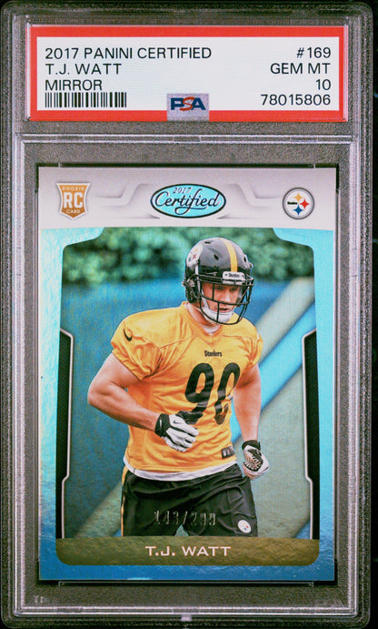 Graded 2017 Panini Certified TJ Watt #169 Mirror #/299 Rookie RC Football Card PSA 10 Gem Mint