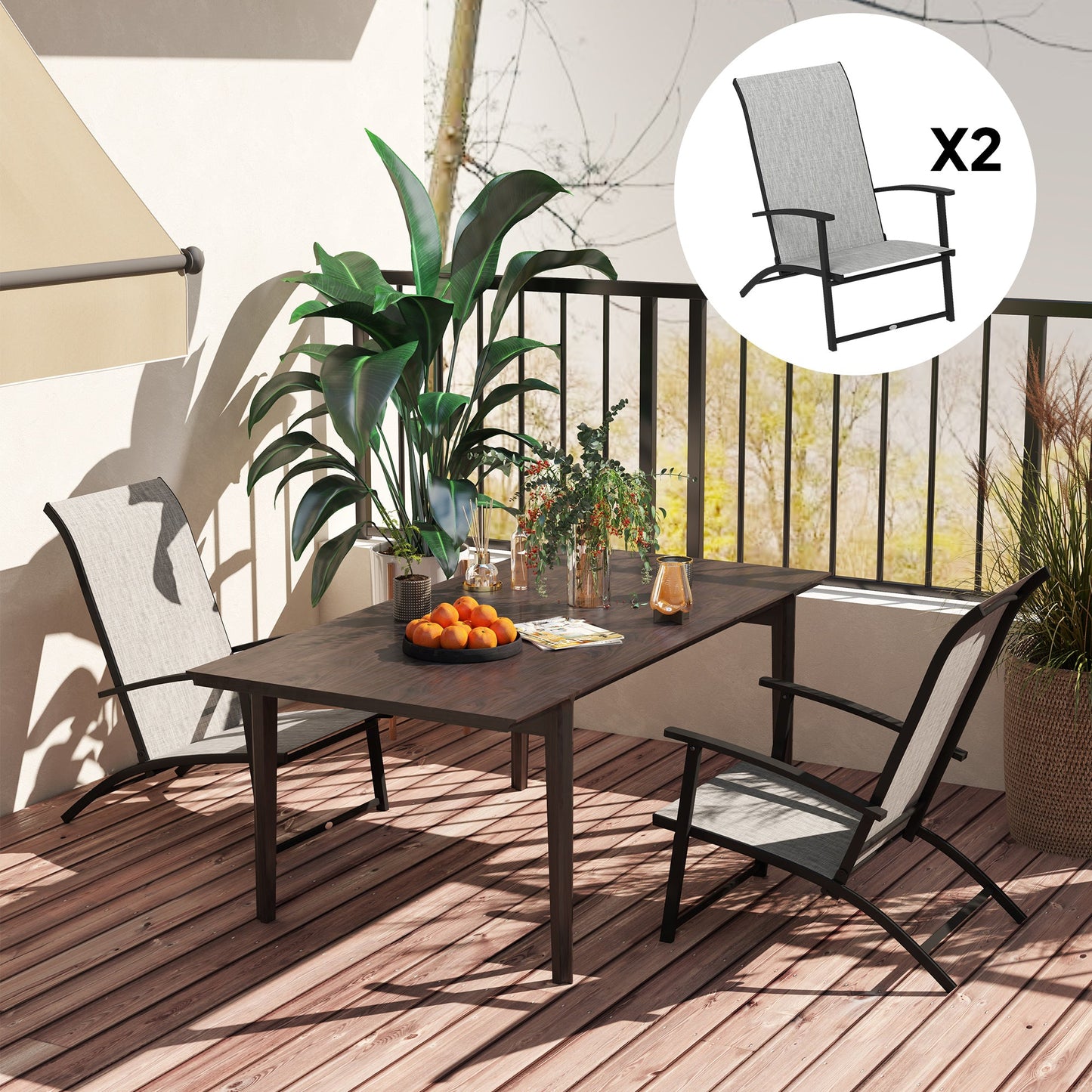 Outsunny Folding Patio Chairs Set of 2, Portable Outdoor Dining Chairs with High Back, Armrests