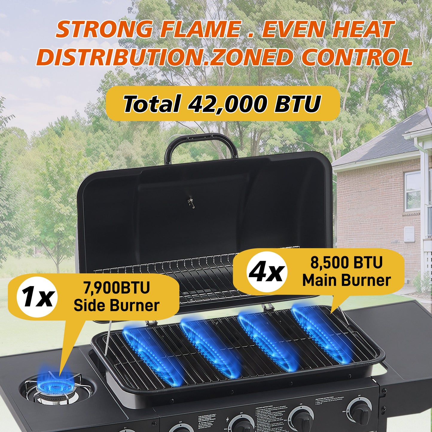 4 Burner Propane Gas BBQ Grill with Side Burner