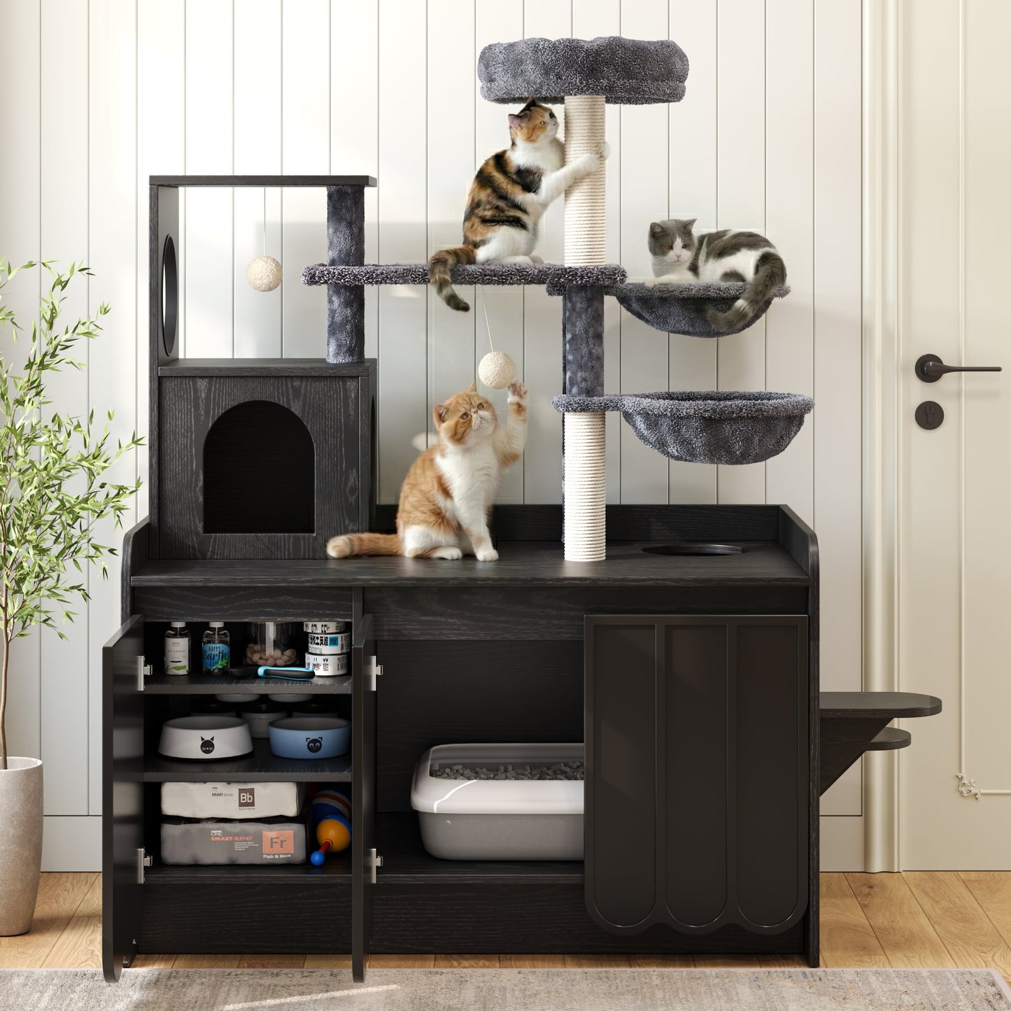 50.6" Cat Tree with Litter Box Enclosure and Sisal Scratching Post