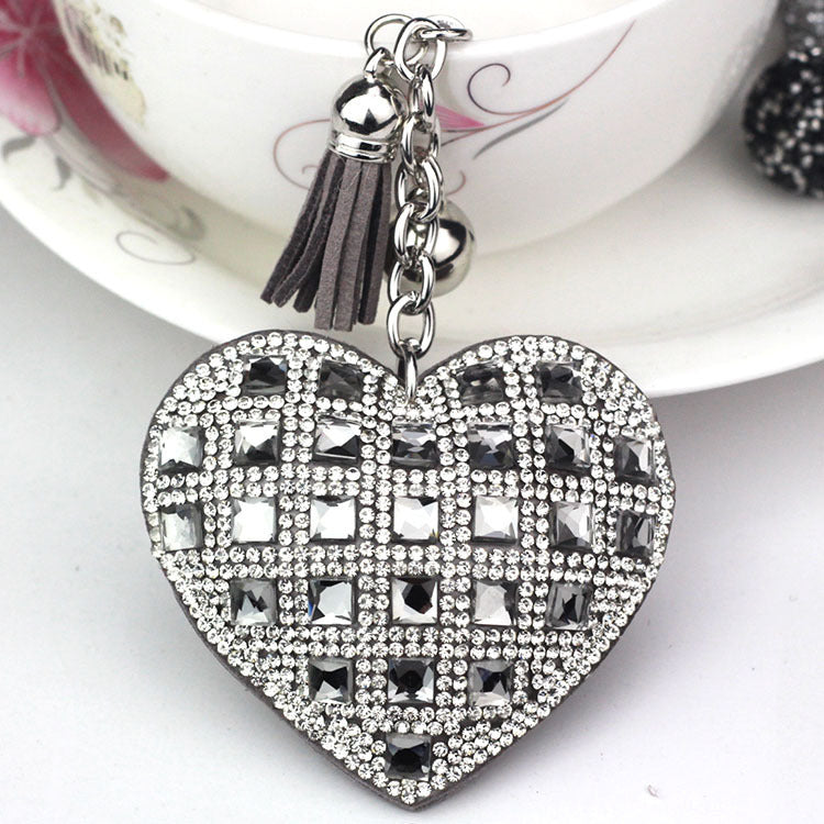 LuxeCharm Sparkling Gold Rhinestone Heart Keychain | Champagne Crystal Studded Heart Bag Charm with Tassel and Bell – European Style Personalized Gift