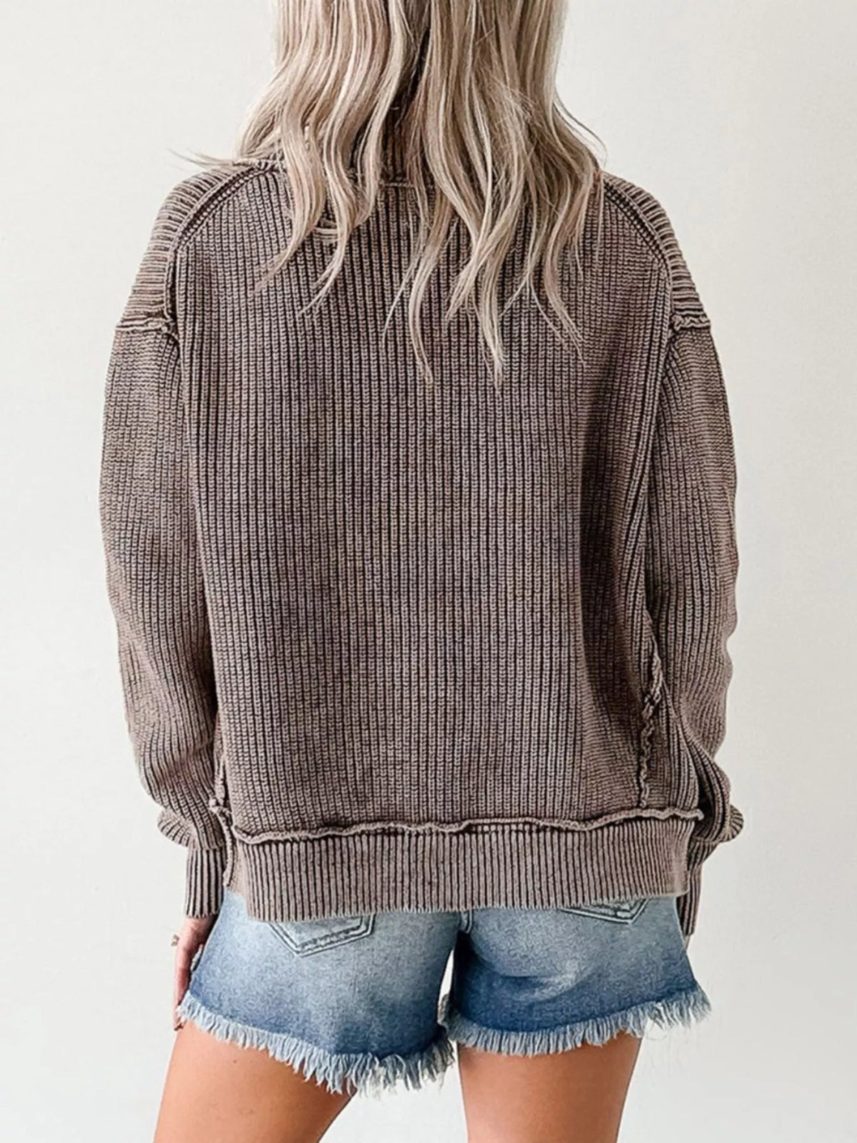 Mineral Wash Exposed Seam Patchwork Knit Open Sweater Cardigan