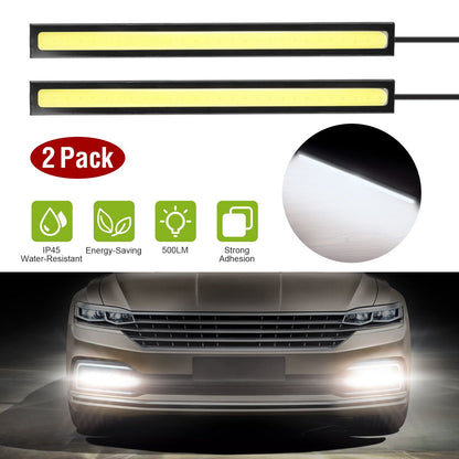 2Pcs LED Daytime Running Lights Car LED COB DRL Fog Lights IP45 Waterproof LED Strip Fog Day Driving Lamp Sticker for 12V Car Interior Exterior Use