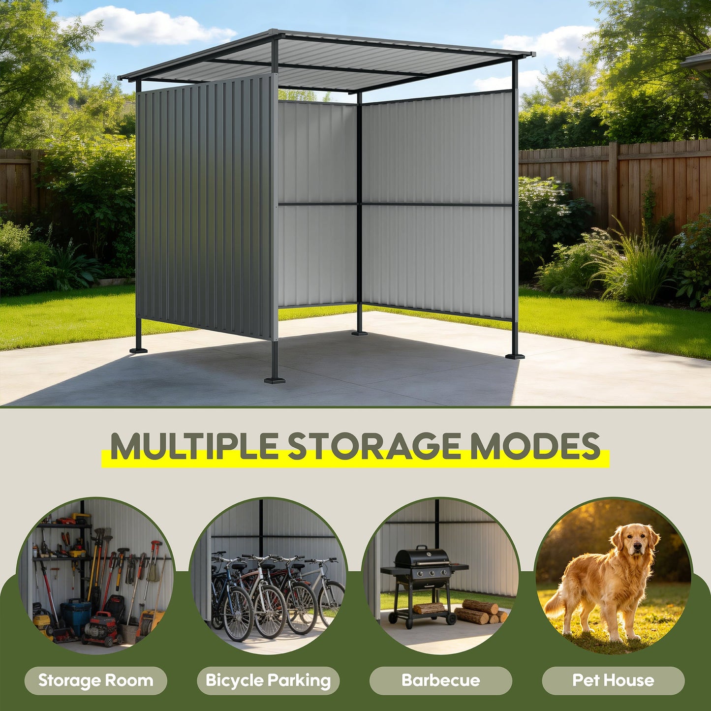 6x6FT Outdoor Pergola with Hardtop Roof, Lean-to Metal Shelter