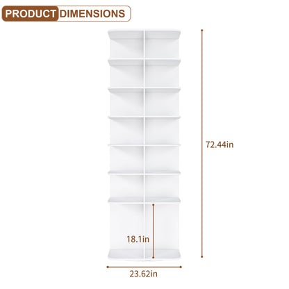 7 Tier Square Rotating Shoe Rack Tower With 360° Spinning Organizer - White