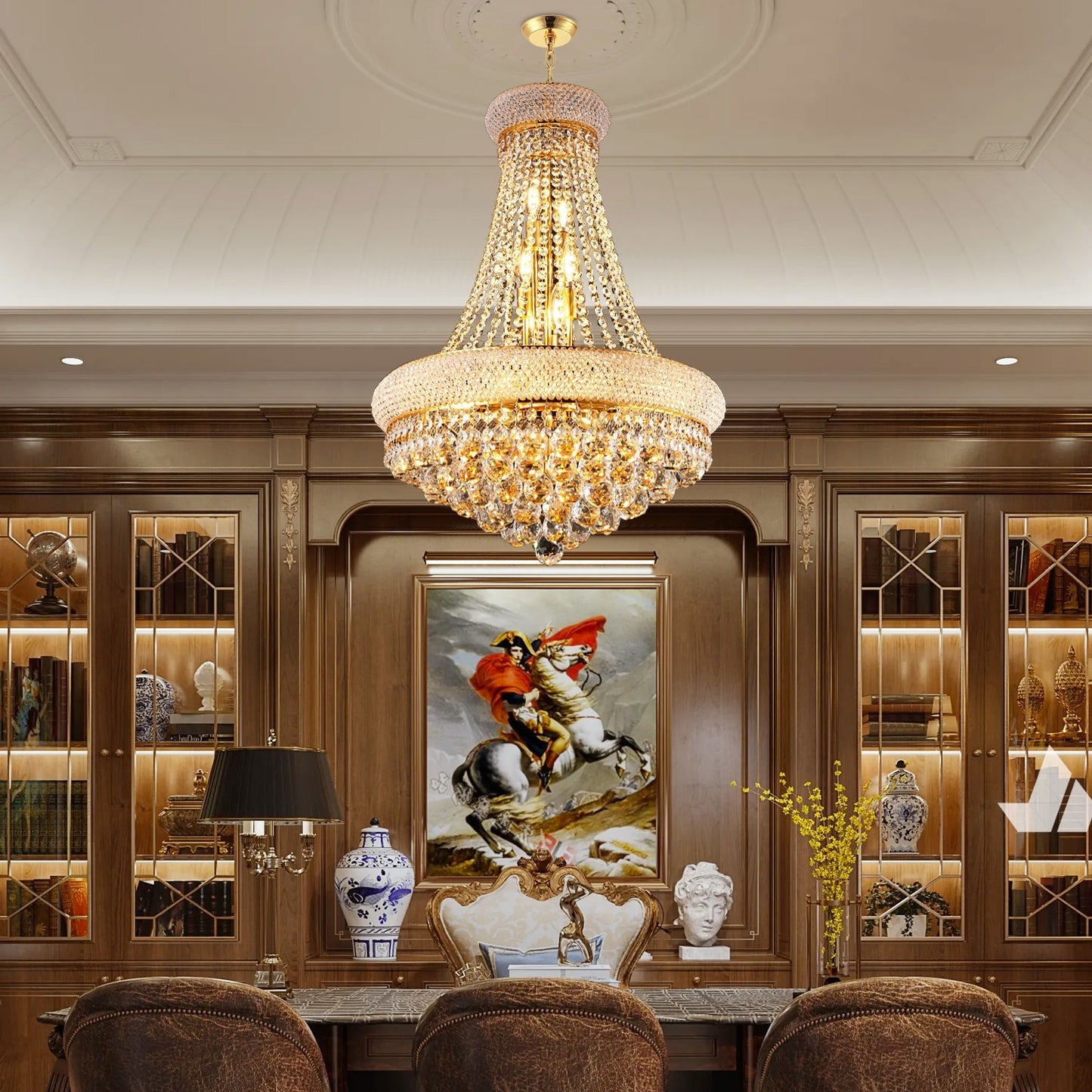 24-Inch Gold Crystal Chandelier, 12-Light French Empire Style Ceiling Light