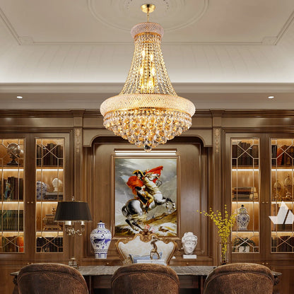 24-Inch Gold Crystal Chandelier, 12-Light French Empire Style Ceiling Light
