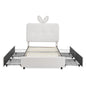 Upholstered Bed With Oversized Rabbit Ear Headboard, LED Lights & 4 Storage Drawers