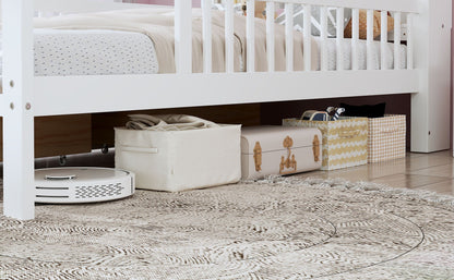 Bed With Headboard Storage Rack, 2 Under Bed Drawers, 3 Side Guardrails For Safety