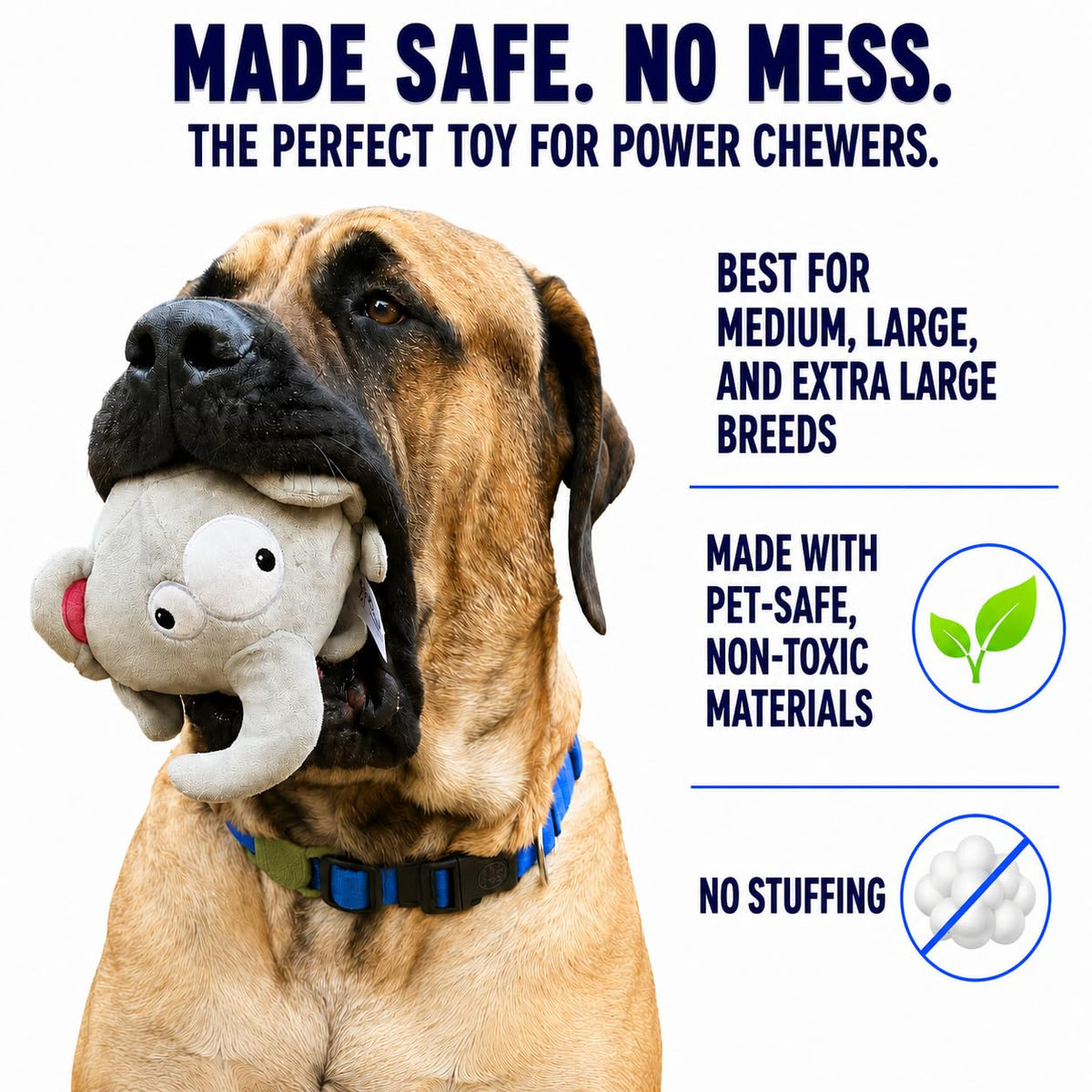 Dog Toy For Aggressive Chewers  No Stuffing Crinkle Plush 3-in-1 Elephant , Durable Squeaky Bouncy Chew Ball Cleans Teeth, Power Chewer Puppy Teething Medium Large Breed Gift
