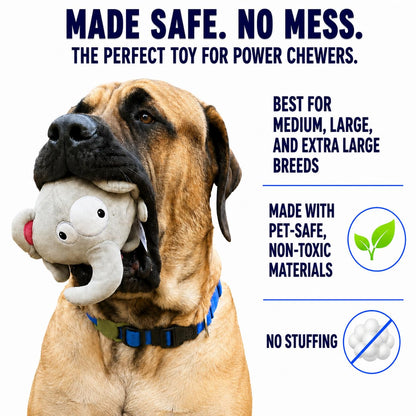 Dog Toy For Aggressive Chewers  No Stuffing Crinkle Plush 3-in-1 Elephant , Durable Squeaky Bouncy Chew Ball Cleans Teeth, Power Chewer Puppy Teething Medium Large Breed Gift