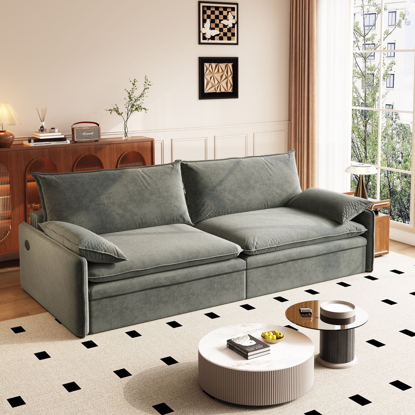 4 Seat Convertible Sleeper Sofa Bed, Modern With Storage