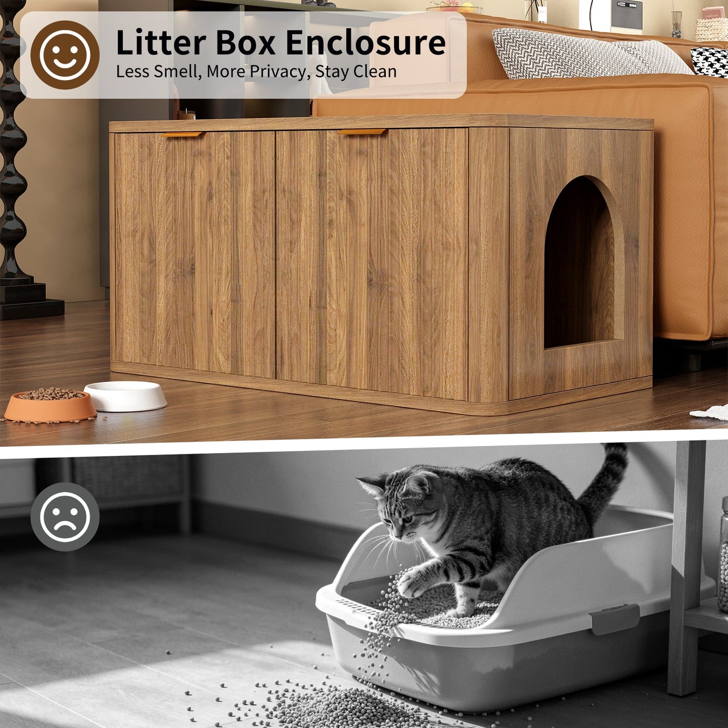 31.5" Walnut Finish Hidden Litter Box Furniture