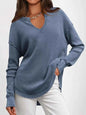 Slit Notched Long Sleeve T-Shirt