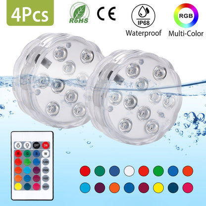 4Pcs Submersible RGB LED Lights IP68 Waterproof Underwater Color Changing Lamps Remote Control Battery Operated Floral Light For Vase Fountain Aquariu
