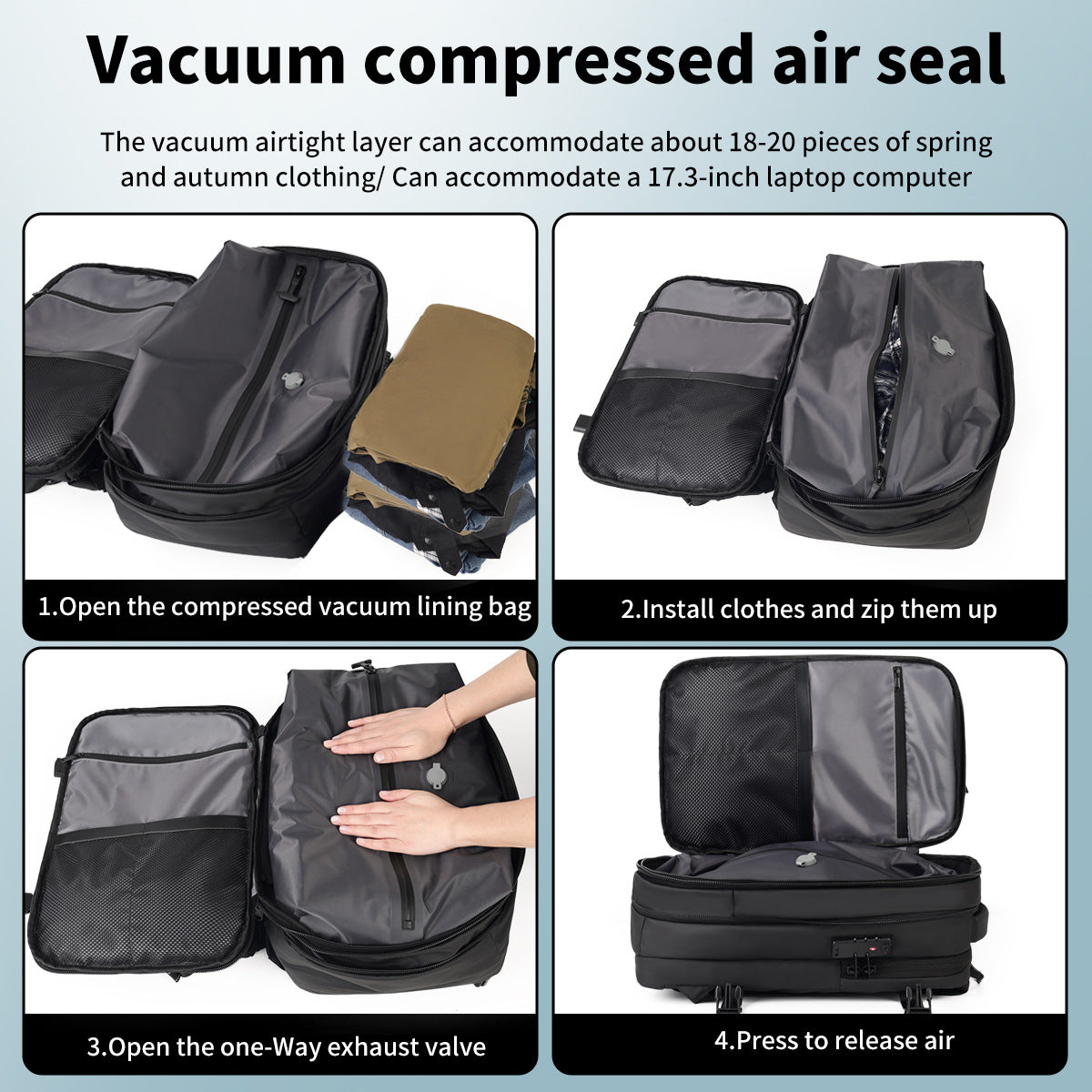Vacuum-sealed Backpack Cross-border Trade Large Capacity Compression Design Short-trip Travel Bag With USB Charging Port