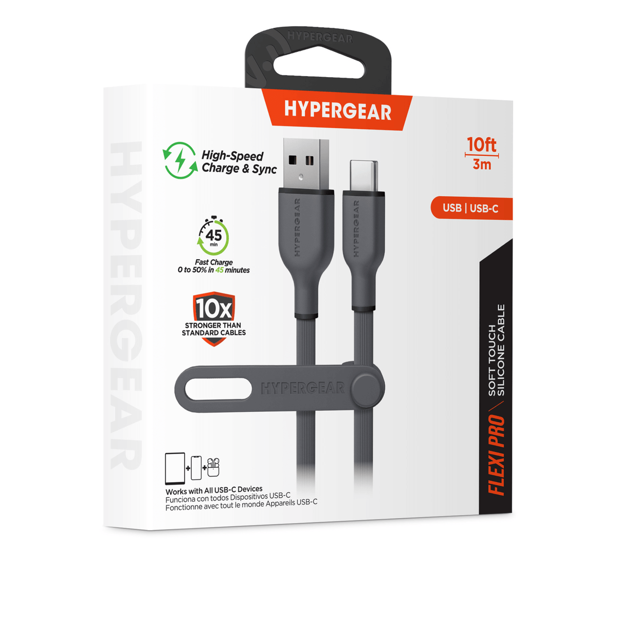 HyperGear Flexi PRO USB to USB-C Cable 10ft