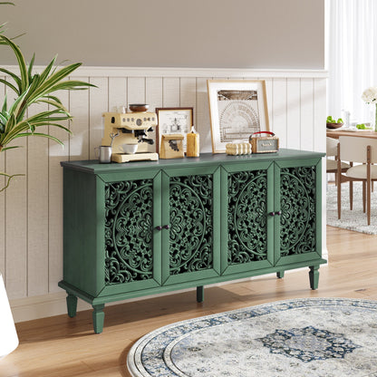 60' Antique Buffet Cabinet with Floral Carvings