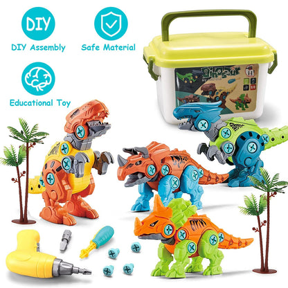 Take Apart Dinosaur Toys DIY Dinosaur Construction Building Block Assembly Toys with Electric Drill for Kids 3-7 Year Old Learning Educational Gift