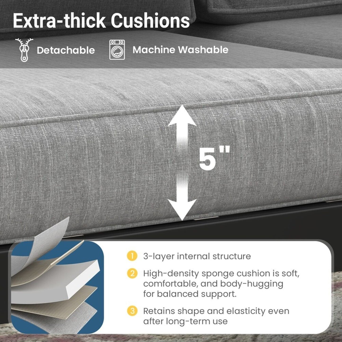 Modern All-Weather Patio Armchairs & Thick Cushions (Set of 2)