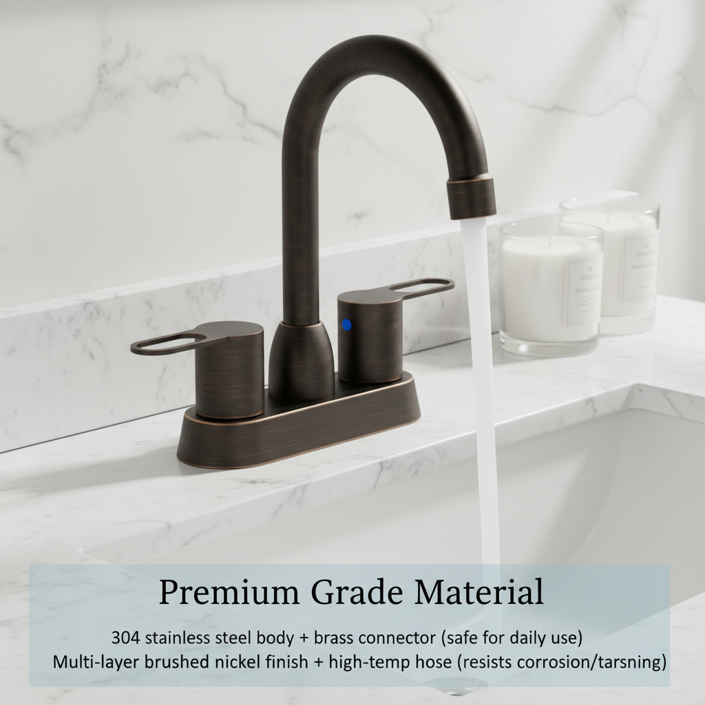 2 Handles Bathroom Sink Faucet, Oil Rubbed Bronze Centerset