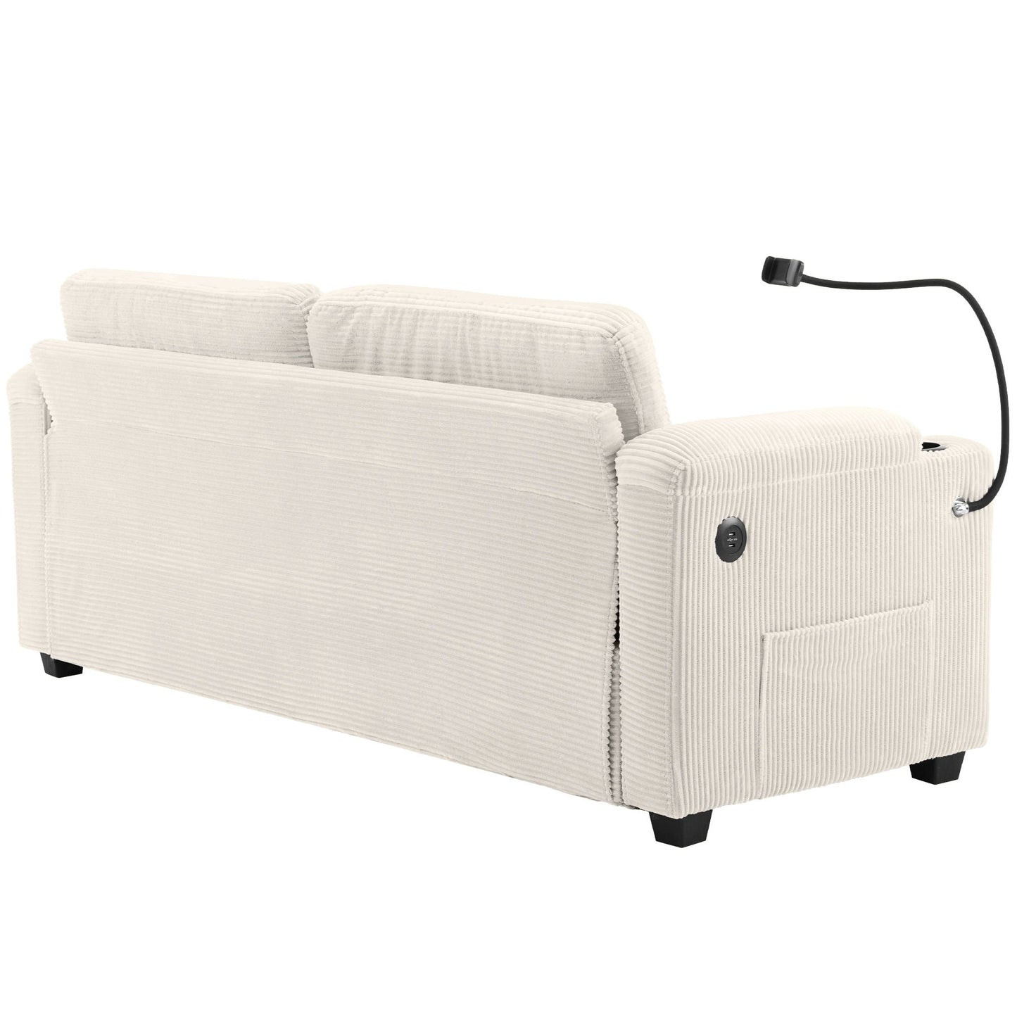 Sleeper Sofa Loveseat Sofa With Full Size Mattress, 2 USB Ports, 2 Cup Holders, 2 Side Pockets And Phone Holder