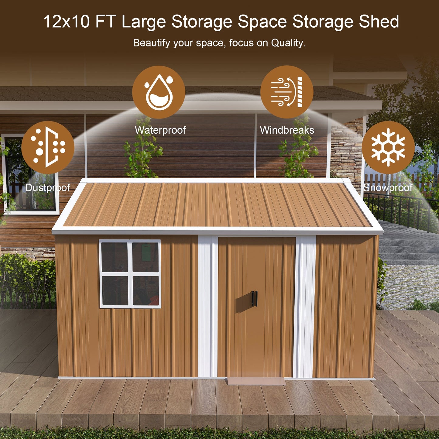 12x10 FT Heavy-Duty Metal Storage Shed with Lockable Door & Ventilation