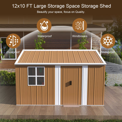 12x10 FT Heavy-Duty Metal Storage Shed with Lockable Door & Ventilation