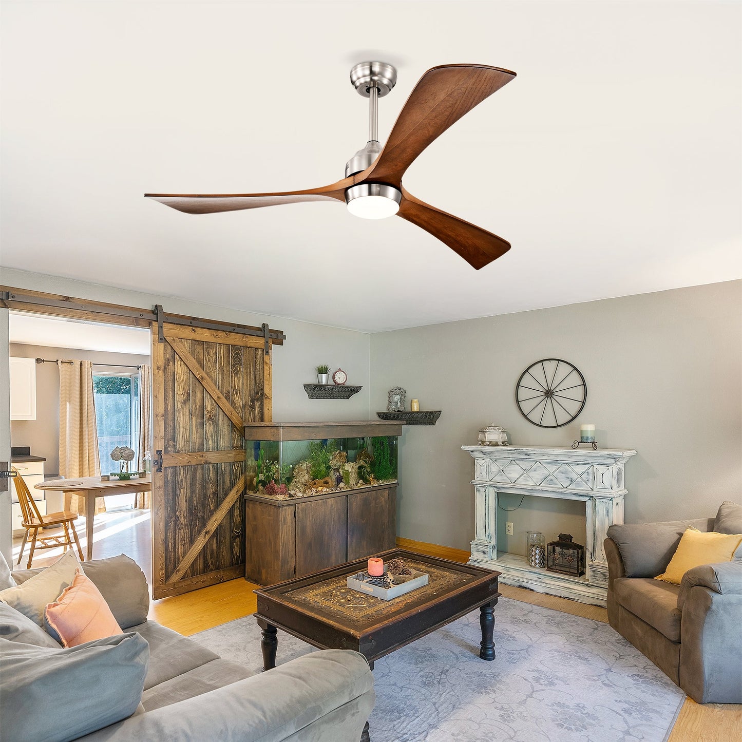 52" Solid Wood Blades Ceiling Fan with Lights and Remote Control