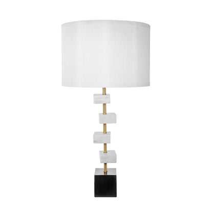 D15x30' Table Lamp with White Marble and Brass Frame