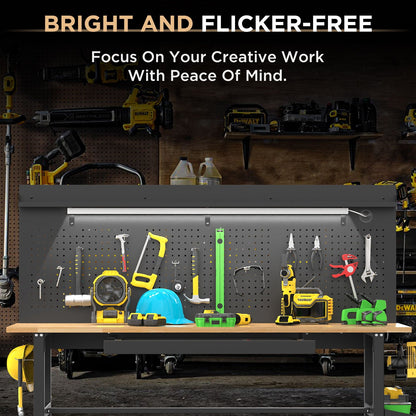 Adjustable Height Workbench, Includes Drawers, Power Outlet, LED Light, Wheels Or Leveling Feet - Black