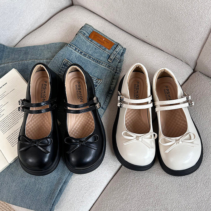 Black French Shallow Mouth Thick Sole Single Shoe For Women 2025 New Summer Dress Retro Height Increasing Thick Heel Mary Jane Shoes