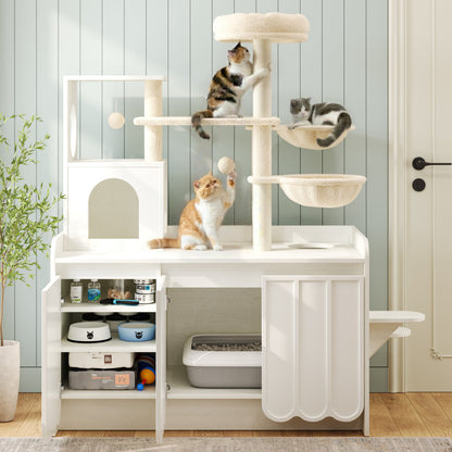 50.6" Cat Tree with Litter Box Enclosure, Sisal Scratching Post & Storage