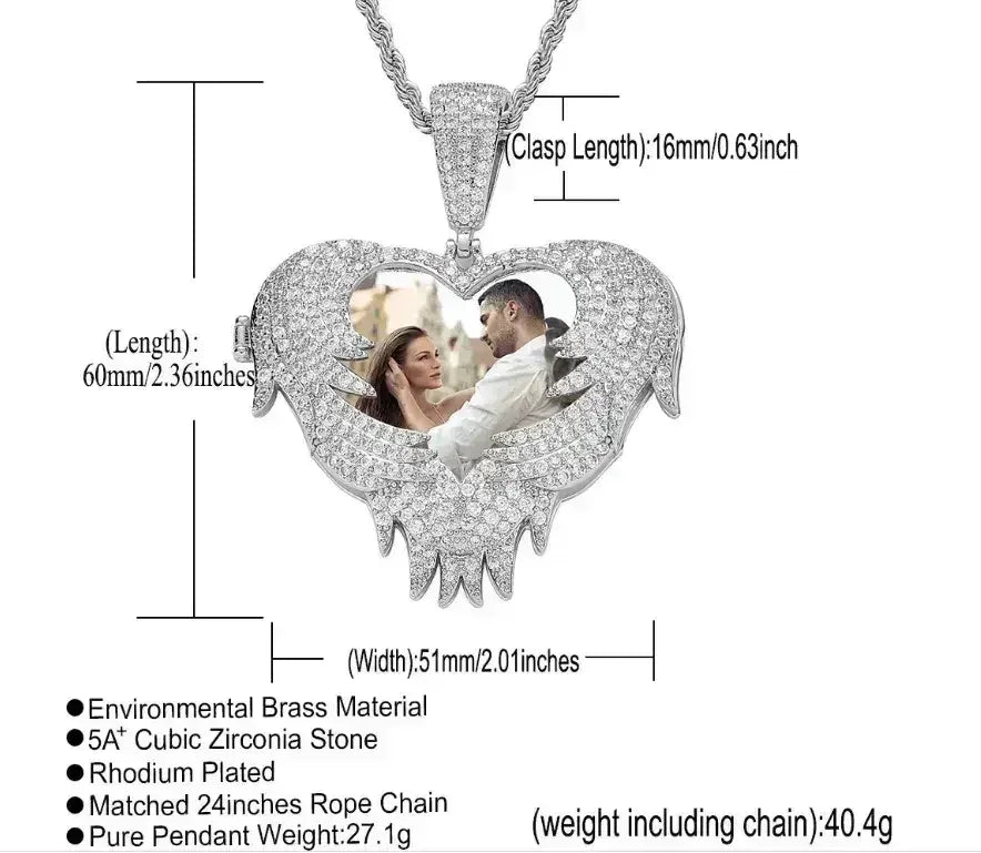 LoveShell™ – Custom Clamshell Heart Photo Pendant | Iced Out Zircon