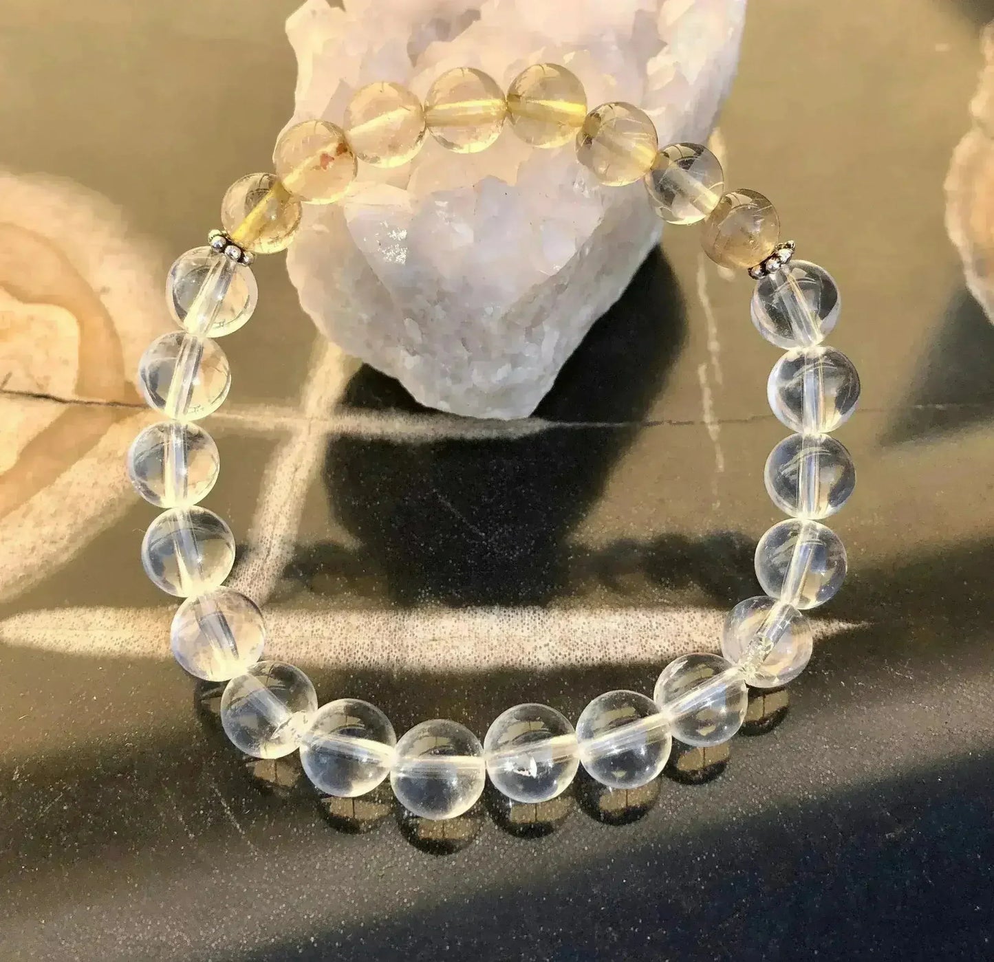 Rutilated Citrine & Quartz Bracelet – Chakra Healing Birthstone Jewelry