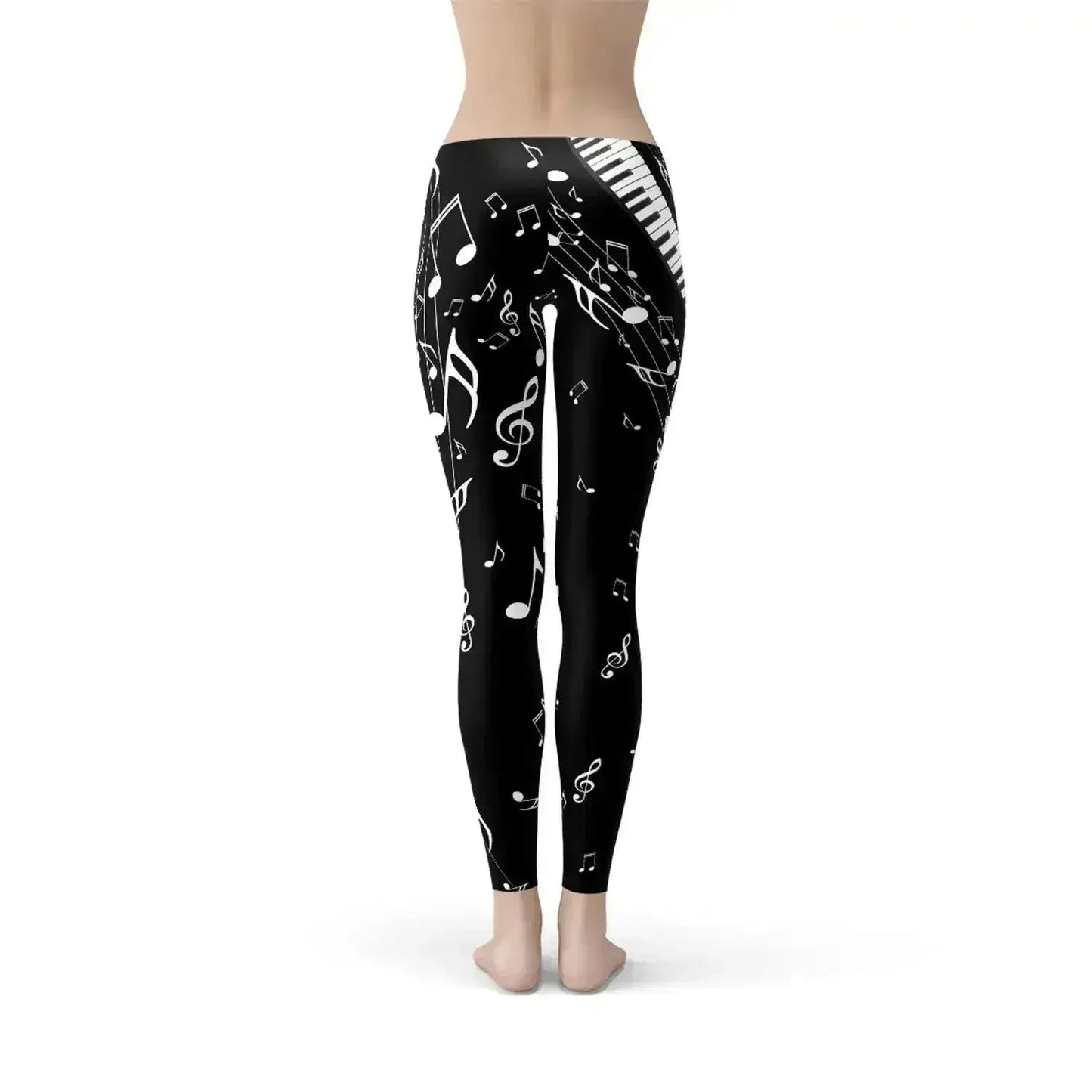 Womens Piano Notes Black Leggings