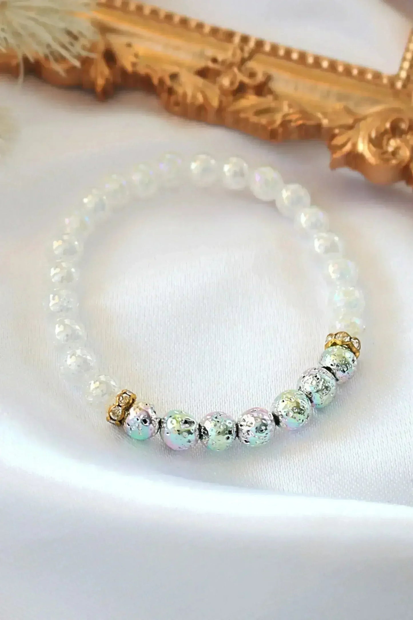 Aroma Diffuser Bracelet – Chrome Lava Stone Elastic Bracelet