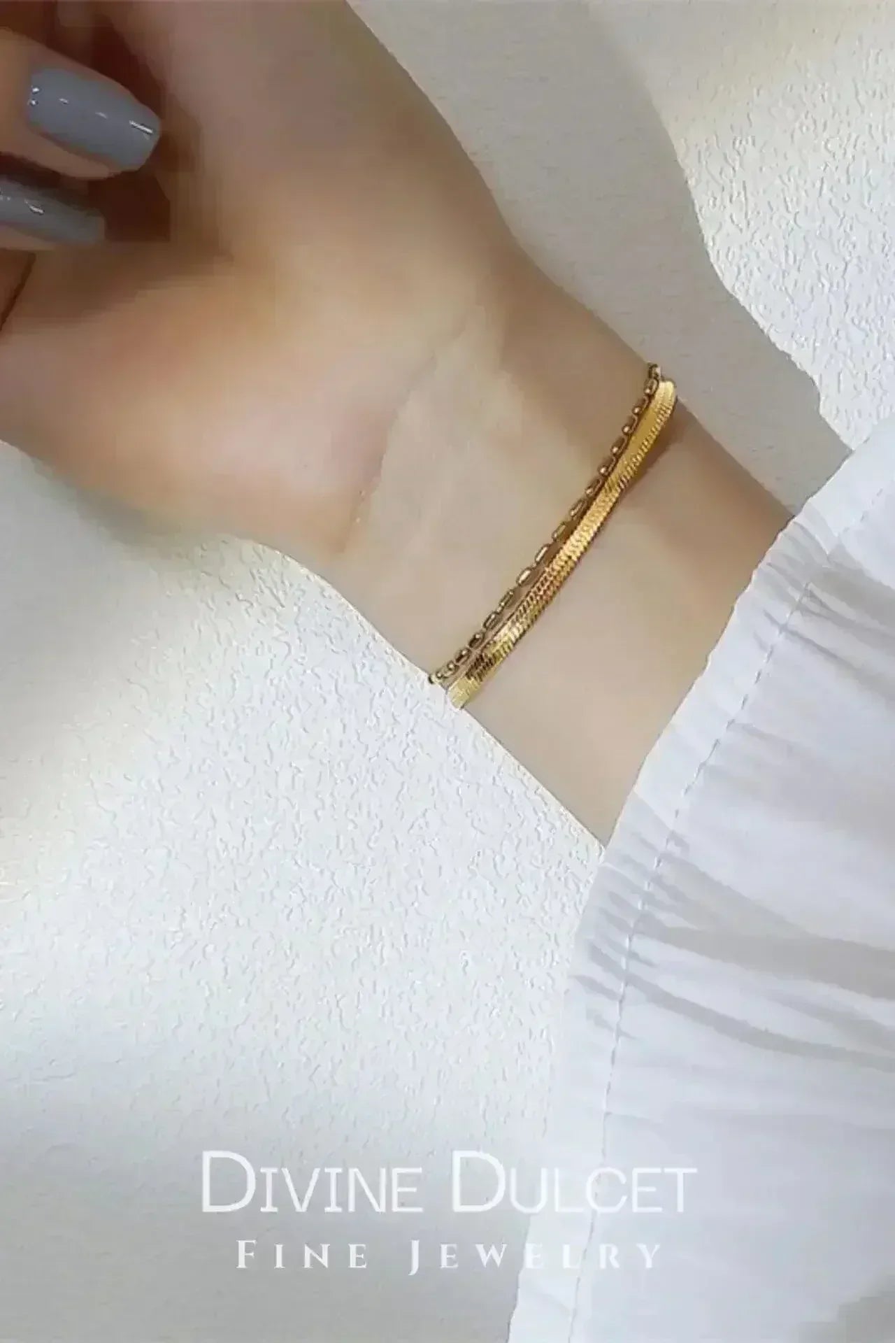 18K Gold Double Chain Bracelet - Flat & Link Style Adjustable Bangle | Femstylo
